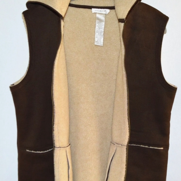 JONES NEW YORK SPORT Faux Suede Shearling Hooded Jacket Vest MEDIUM - Picture 4 of 6